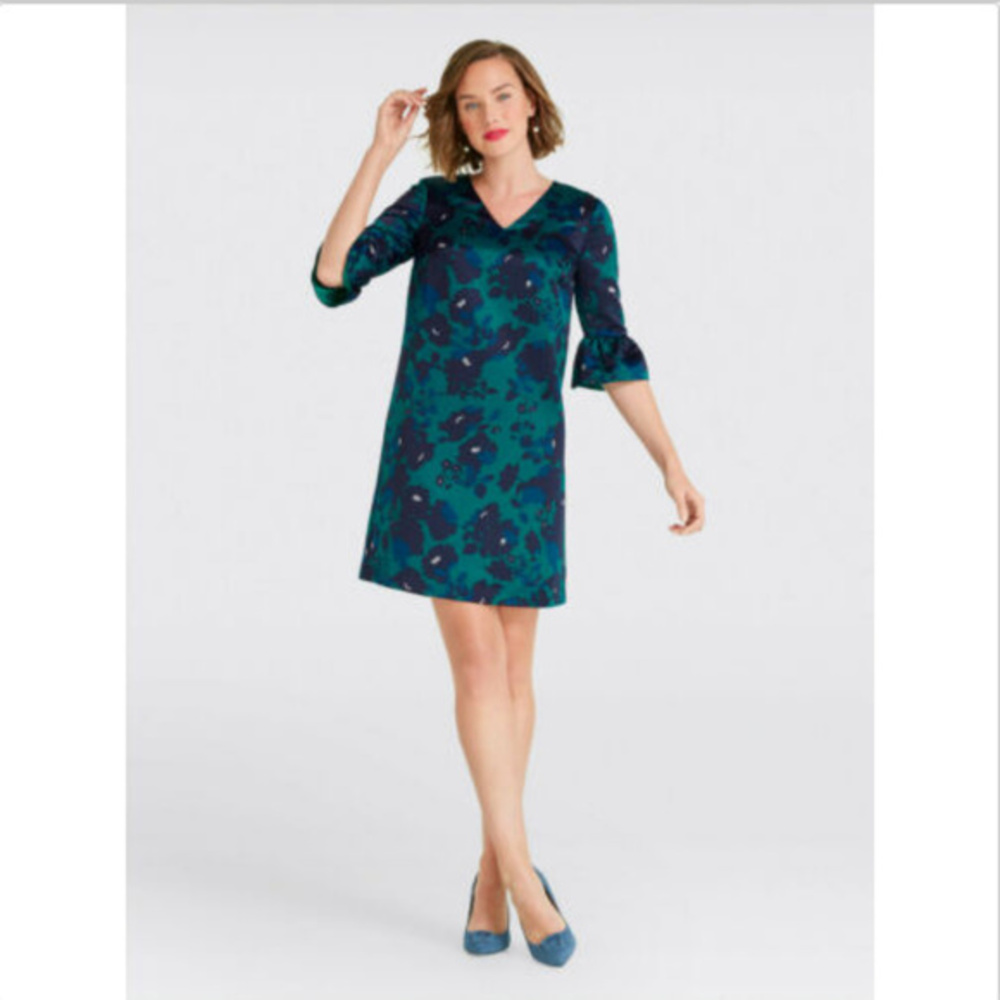 DRAPER JAMES CUTOUT FLORAL A-LINE SATIN DRESS